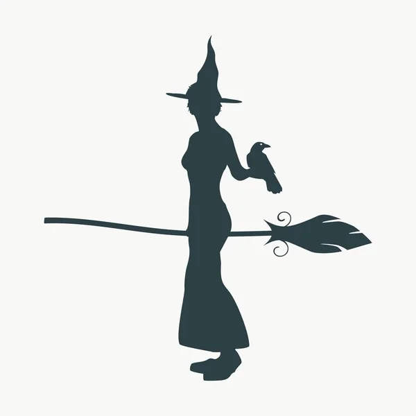 Witch silhouet met bezemsteel — Stockvector