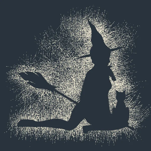 Silhueta de bruxa com uma vassoura — Fotografia de Stock