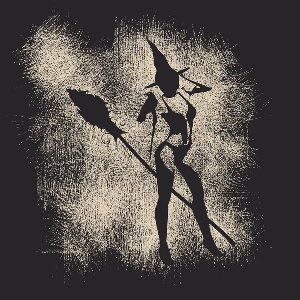 Witch silhouette with a broomstick — Stock Photo, Image