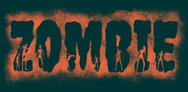 Zombi word ve onlara siluetleri — Stok fotoğraf