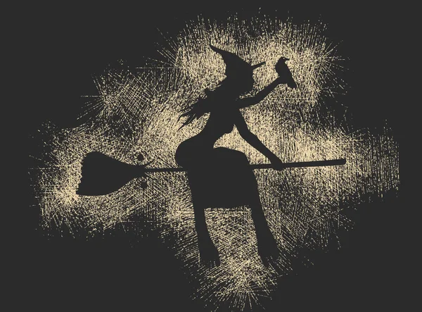 Flying young witch icon. Witch silhouette on a broomstick — Stock Photo, Image