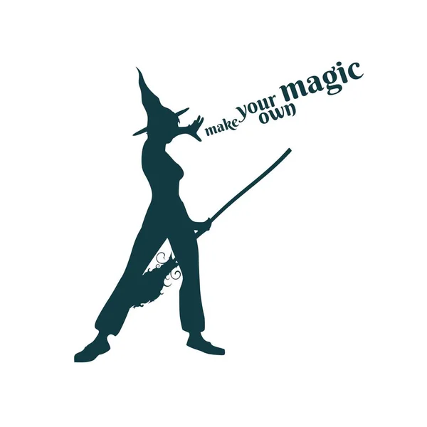 Witch silhouette with a broomstick — Stock Vector