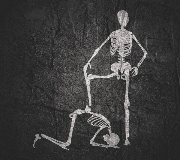 Skeleton prostrated under female foot — Stock Photo, Image