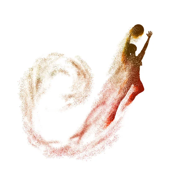 Силуэт летящей леди с мячом — стоковое фото
