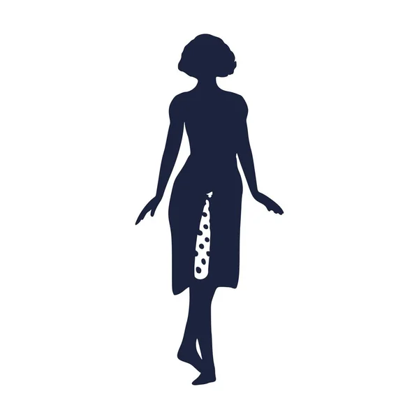 Silueta de mujer en vestido — Vector de stock