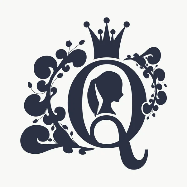 Vintage queen siluett. Medeltida drottning profil — Stock vektor