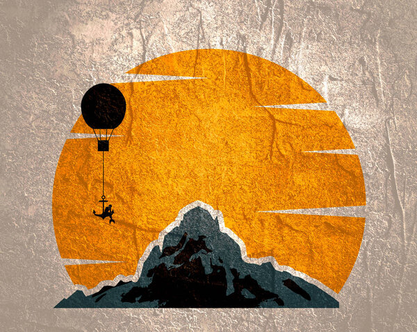 Woman Flying On Air Balloons.