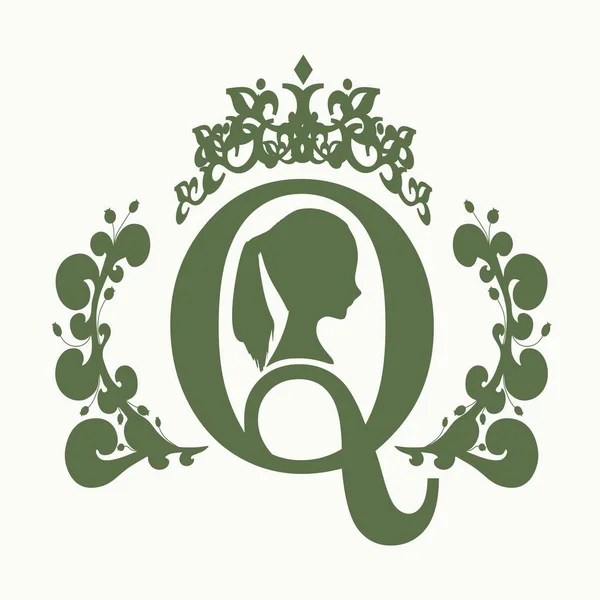 Vintage queen siluet. Ortaçağ Kraliçe profili — Stok Vektör