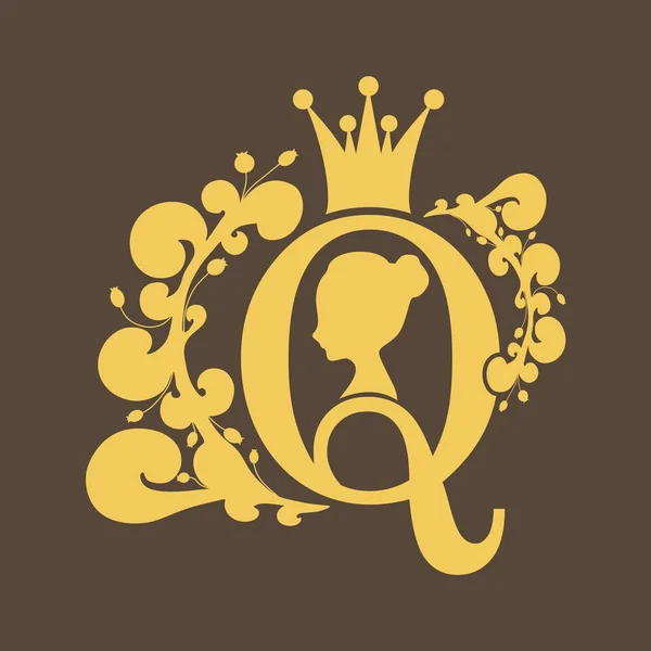 Sziluettjét szüreti királyné. Középkori queen profil — Stock Vector