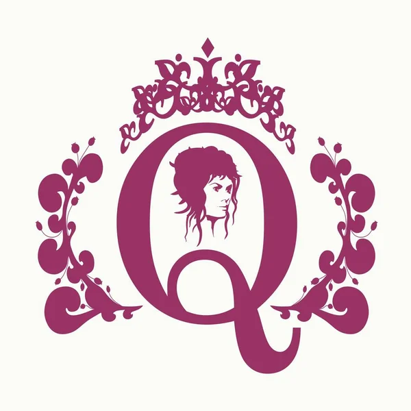 Vintage regina silhouette. Profilo regina medievale — Vettoriale Stock