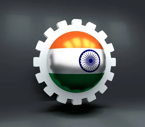 Cog Wheel India Flag Precision Machinery Relative Backdrop Rendering — Stock Photo, Image