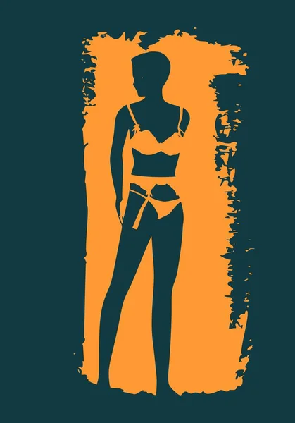Vackra Sexiga Fitness Tjej Vacker Kvinna Klädd Underkläder Framifrån Grunge — Stock vektor