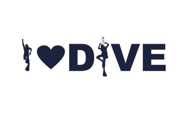 Dalgıç silueti ve kalp ikonu olan dalış metinlerine bayılırım. Spor dalışı konsepti.