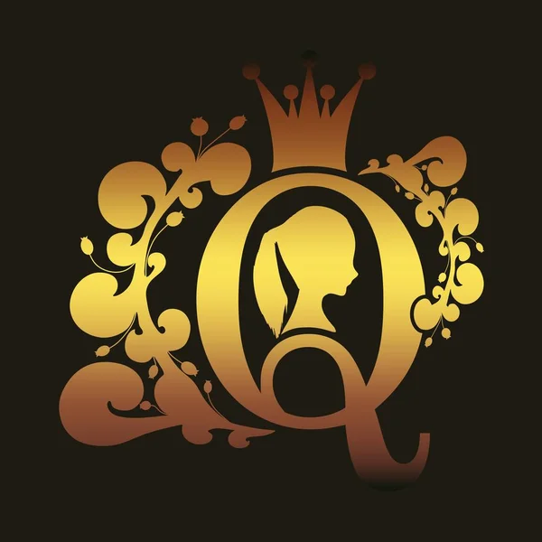 Vintage regina silhouette. Profilo regina medievale — Vettoriale Stock