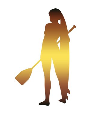 Sörf tahtasıyla poz veren bir kadın.