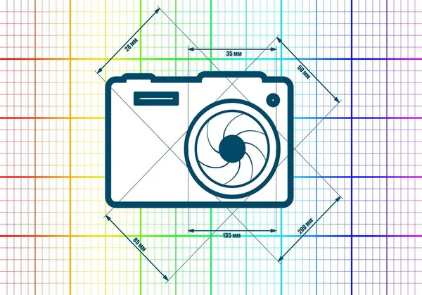 Photo camera icon. Vector. Blueprint style — Stock Vector