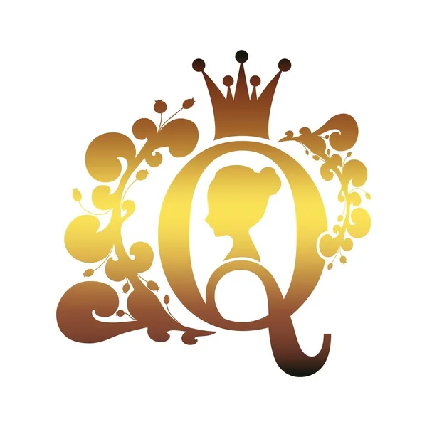 Sziluettjét szüreti királyné. Középkori queen profil — Stock Vector