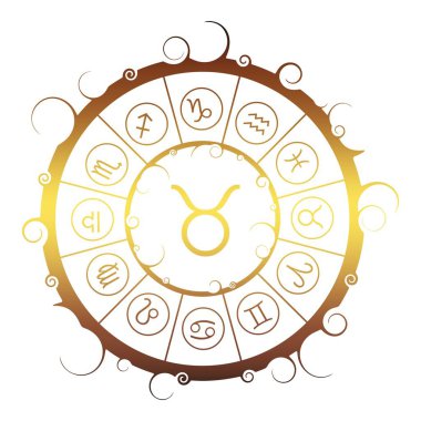 Astroloji sembolleri bir dairede. Boğa işareti