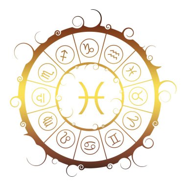 Astroloji sembolleri bir dairede. Balık işareti