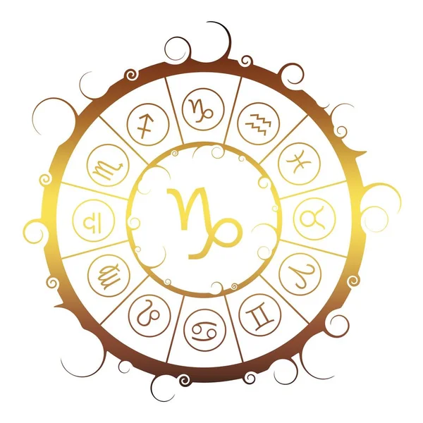 Astrologie symbolen in de cirkel. Teken van de Steenbok — Stockvector