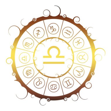 Astroloji sembolleri bir dairede. Ölçek işareti