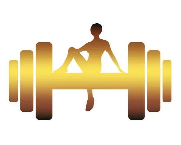 Sporty woman sits on a dumbbell — Stock Vector