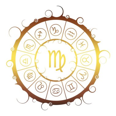 Astroloji sembolleri bir dairede. Kızlık işareti