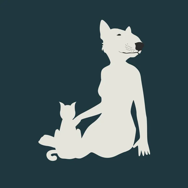 Silhouettes de femme et chat — Image vectorielle