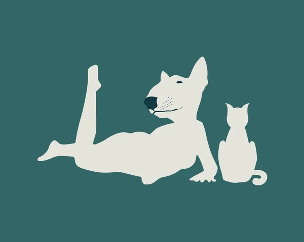 Silhouetten von Frau und Katze — Stockvektor