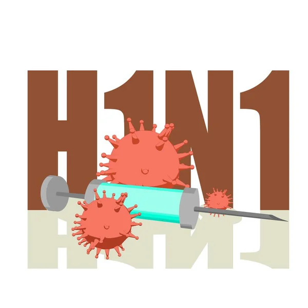 H1n1疾患ウイルスおよび注射器 — ストックベクタ