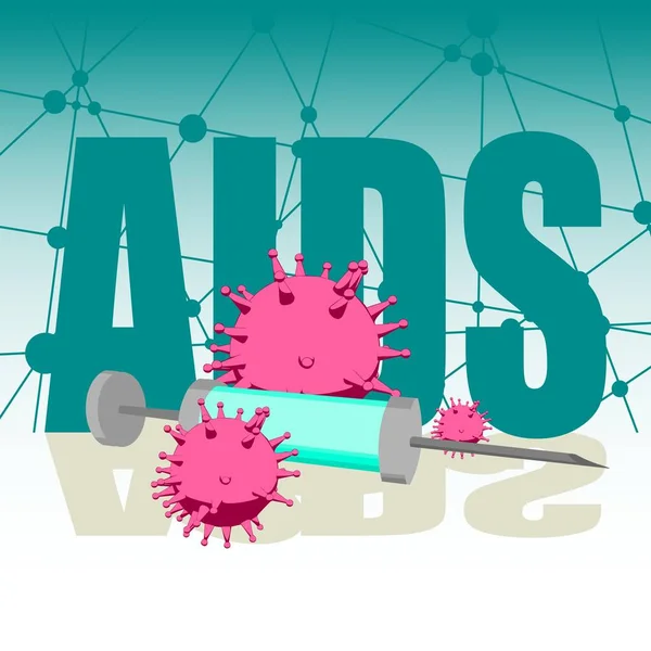 AIDS ziekte virus en spuit — Stockvector