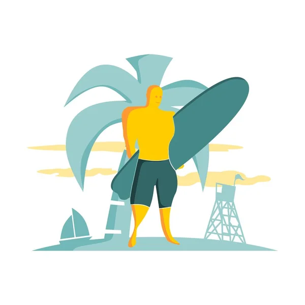 Ilustracja człowieka pozującego z deską surfingową — Wektor stockowy