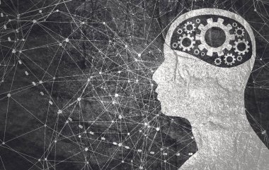 Bir adam kafa dişli ile silüeti.