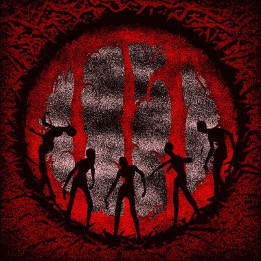 Zombi siluetleri karanlık ormanın içinde