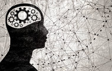 Bir adam kafa dişli ile silüeti.