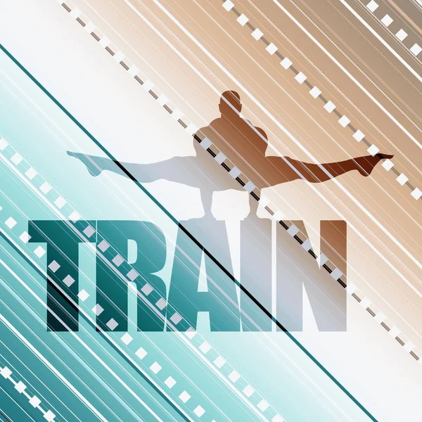 Muscular man posing on train word. — Stock Vector