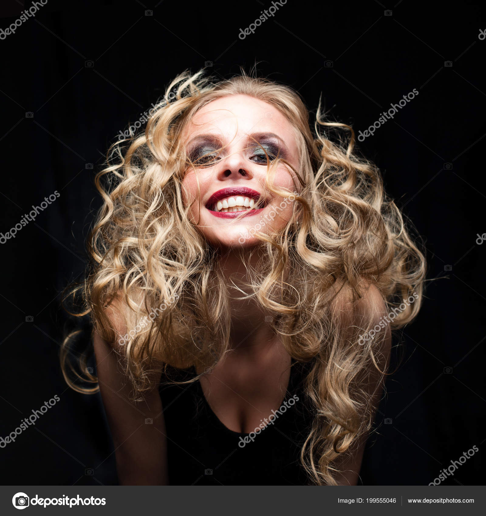 Blonde Hair Woman Laughing Female Model Long Wavy Blowing Hair