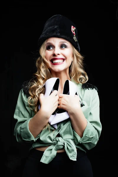 Portrait Beauté Jeune Femme Soldat Heureuse Dans Des Vêtements Style — Photo
