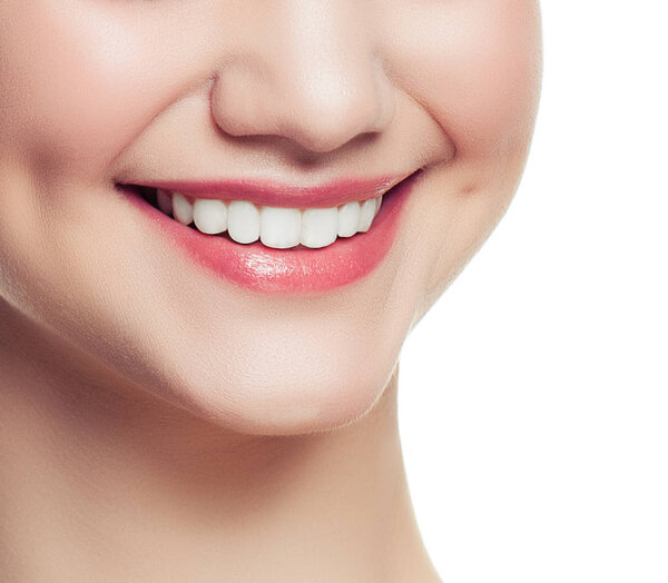 Female Smile with White Teeth Isolated on White Background