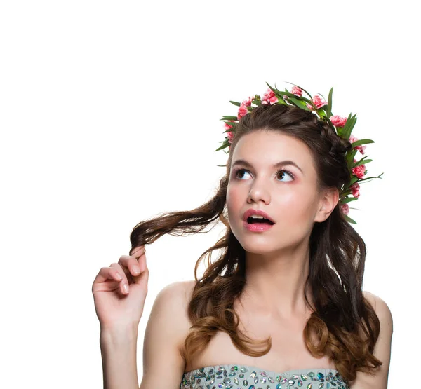 Surprised Girl Looking Isolated White Background — Stock Photo, Image