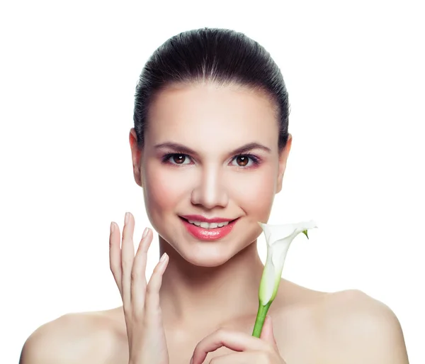 Isolated Woman White Flower Spa Female Model Healthy Skin Isolated — Stock Photo, Image