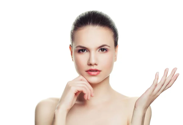 Spa Model Woman Showing Empty Copy Space Open Hand Isolated — Stock Photo, Image