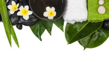 Beyaz arka plan sağlıklı tedavi Spa tropikal nesneler. (Üstten görünüm)