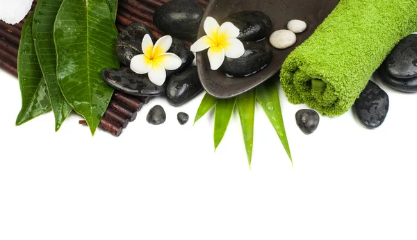 Wellness Tropische Blumen Und Handtücher Für Eine Gesunde Therapie Auf — Stockfoto