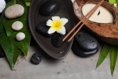 ahşap arka plan tedavi Spa sağlık tropikal nesneleri.