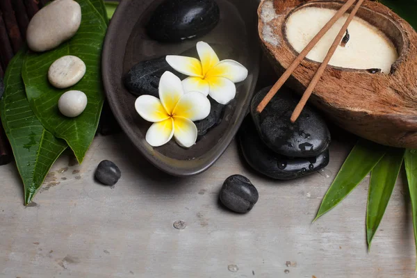 Spa Tropical Objects Healthy Therapy Wooden Background Stock Image