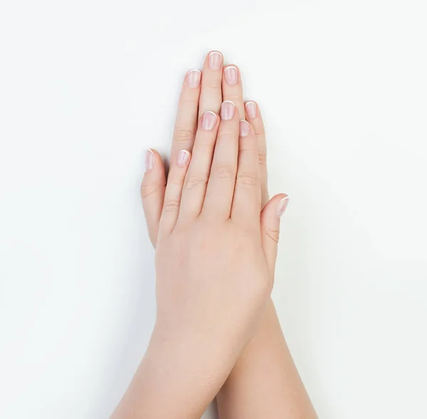 Weibliche Hände Auf Weißem Hintergrund Spa Maniküre Konzept — Stockfoto