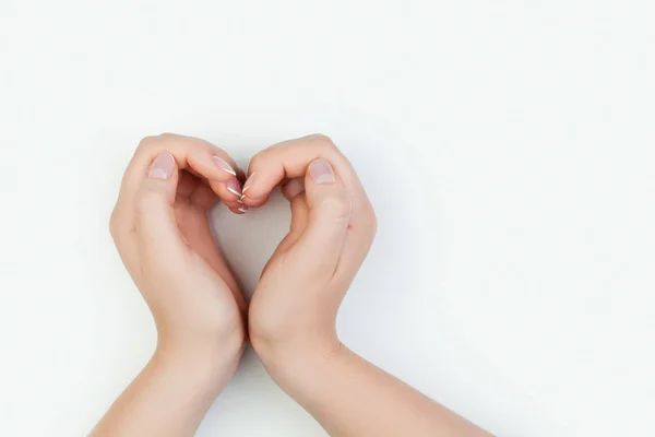 Begrip Van Liefde Hart Van Hand Witte Achtergrond — Stockfoto