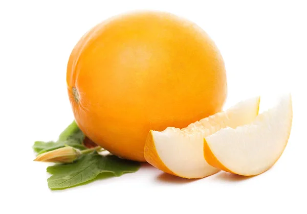 Melone Sano Organico Dolce Melone Giallo Sfondo Bianco — Foto Stock