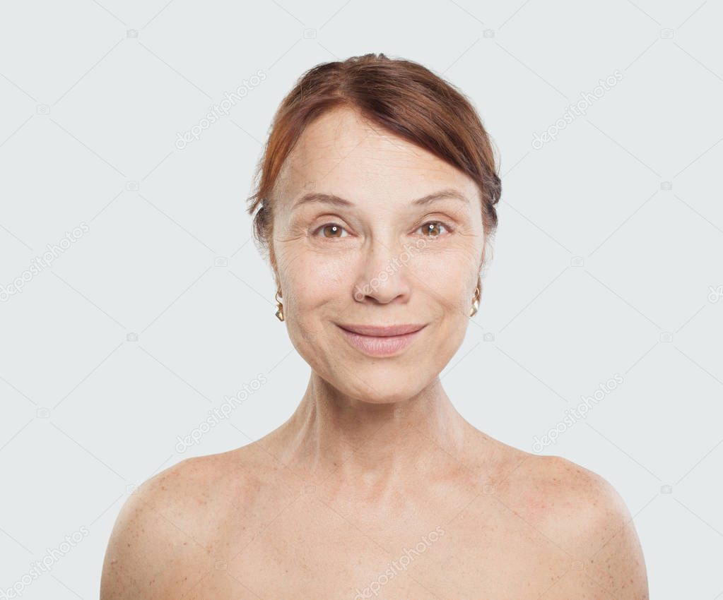 Perfect mature woman smiling. Facial treatment, cosmetology, aesthetic medicine and plastic surgery